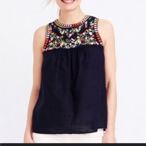 J. Crew Navy Blouse with Vibrant Embroidery